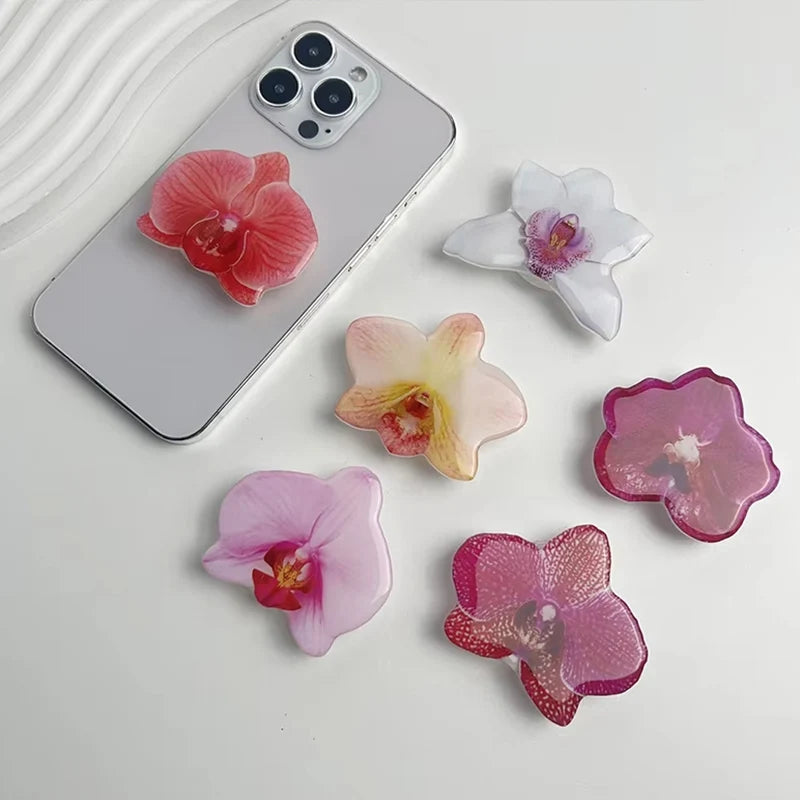 2025 Ins Style Orchid Mobile Phone Bracket Korean Orchid Acrylic Socket Grip Security Ring Finger Phone Bracket