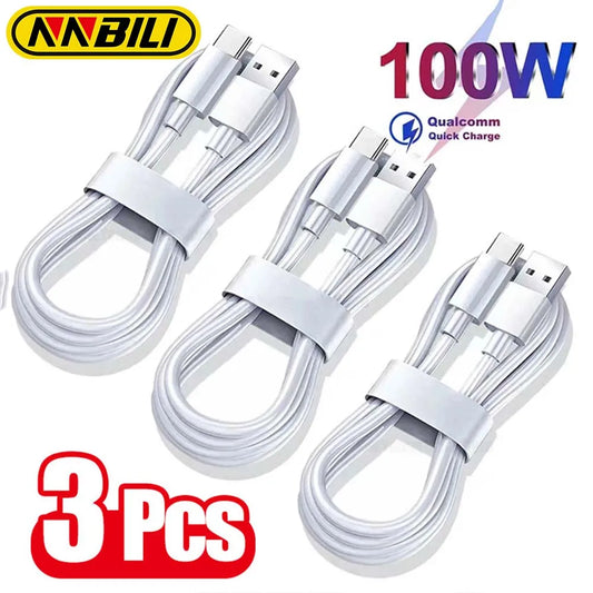 NNBILI 1-3PCS 10A 100W Type C Super-Fast Charging Cable Data Cord Quick Charing USB C Cables
