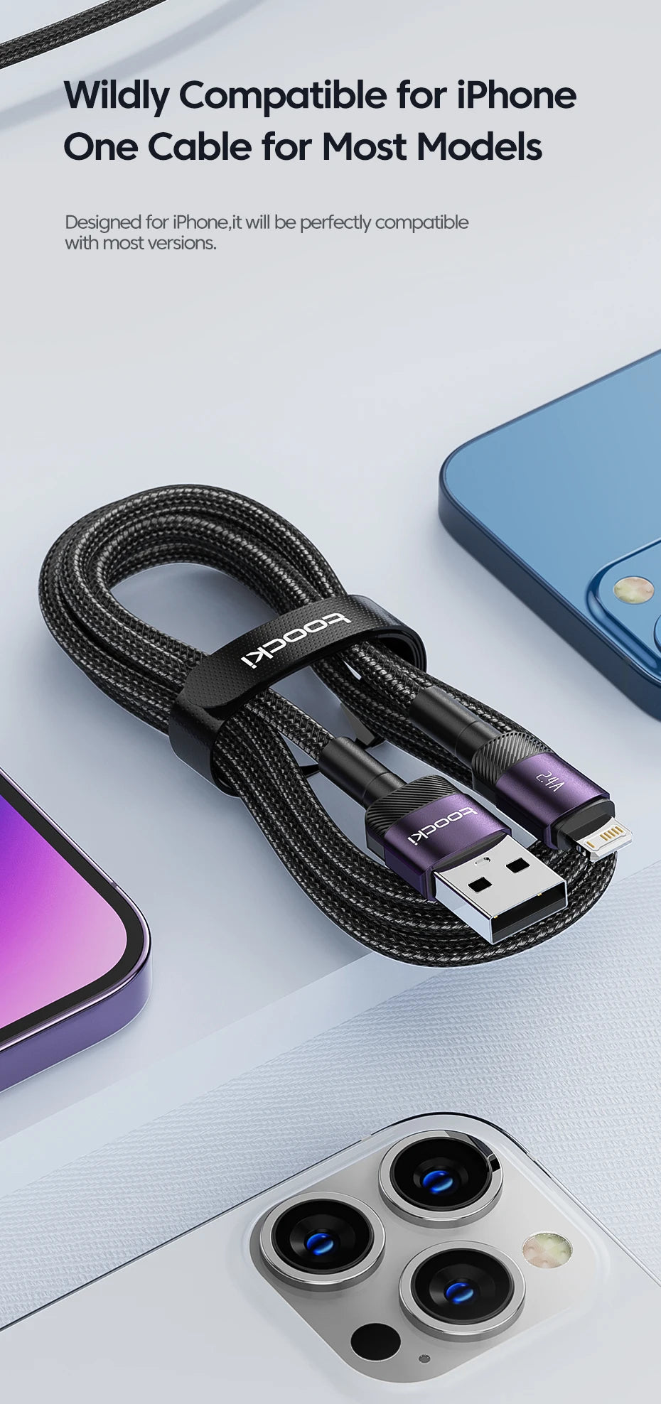 Toocki USB Cable For iPhone 14 13 12 Pro Max X XS XR 8 7 Plus iPad Fast Charging Charger Aluminum iP Cable For iPhone Data Cord