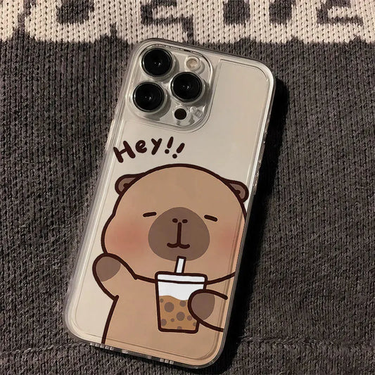 Cute Kapibala Phone Cases For iPhone 16 15 14 13 12 11 Pro Max XR 8 7 Plus 13 12 Mini Soft Transparent Cover
