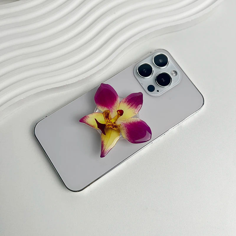 Orchid Acrylic Socket Grip Phone Holder Folding Ring Phone Support Socket Cymbidium Phone Stand Grip Internet Celebrity